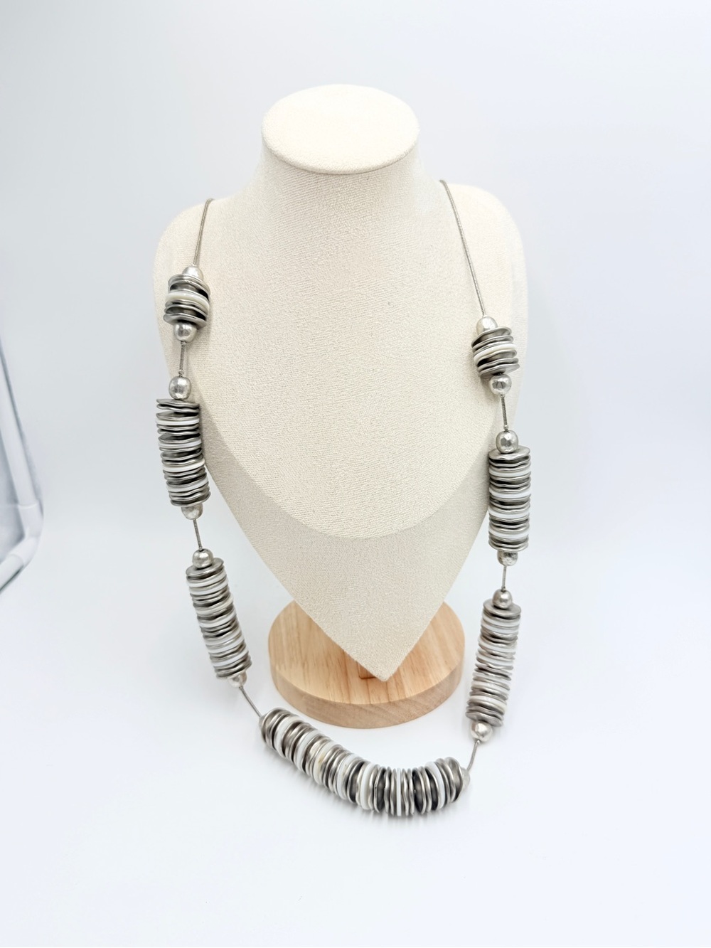 Chico’s Silver Tone & Ivory Disc Statement Necklace on Snake Chain